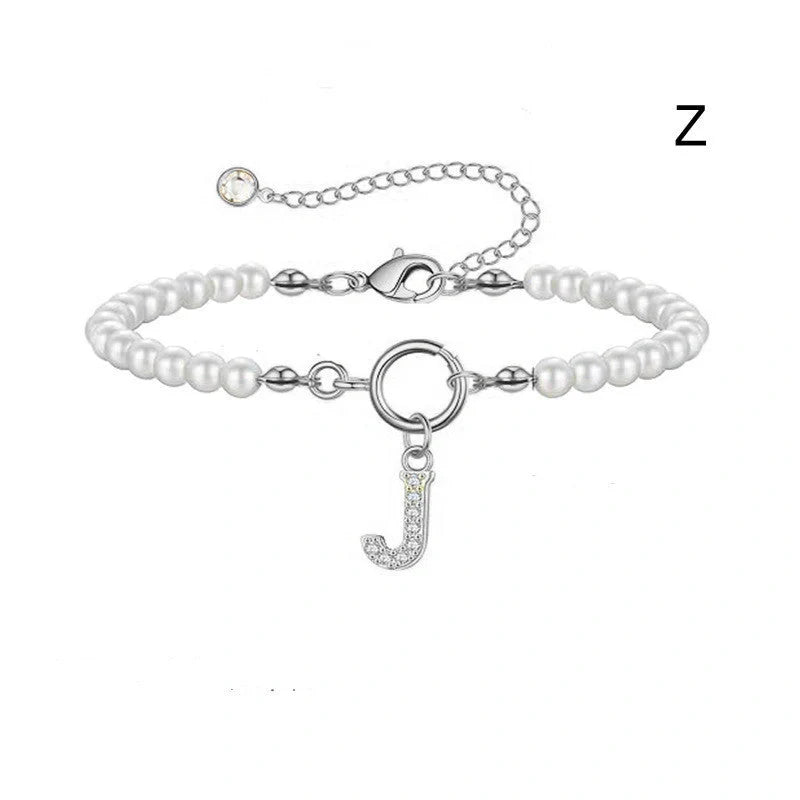 2024 Fashion Toggle Clasp Initial Bracelet with 6mm Pearl