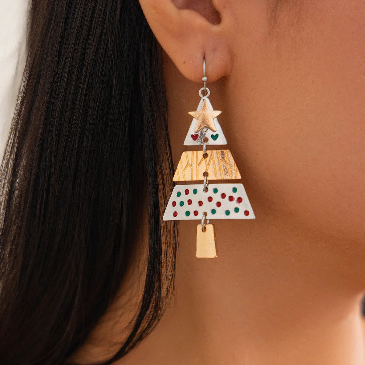 Christmas Tree Necklace and Earrings Set with five-pointed star design in mixed colours