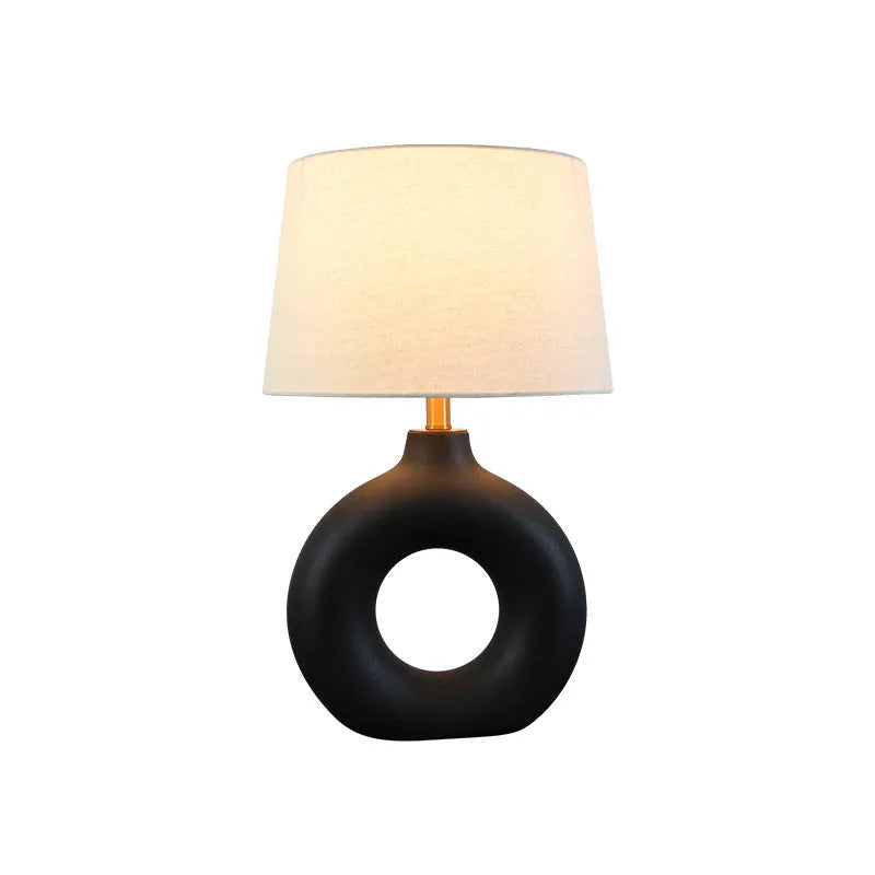 Japanese style ceramic table lamp with button switch in white or black finish