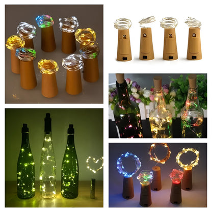 2 metre copper wire LED string lights with 20 warm white bulbs and wine bottle stopper for decorative lighting