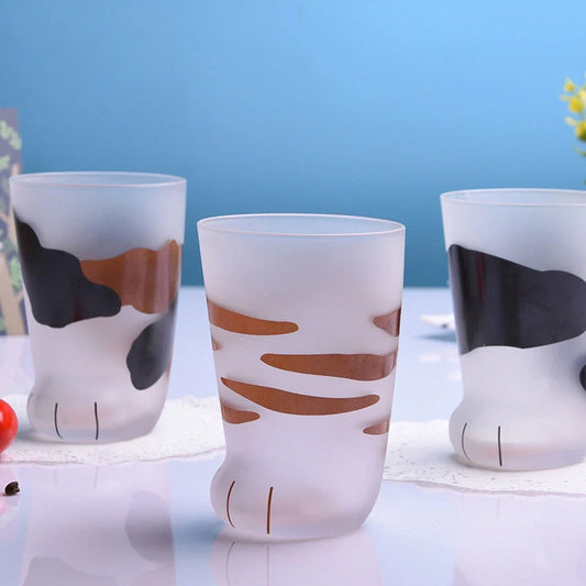 Creative Cat Paws Glass Mug with frosted texture and adorable design