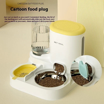 Automatic cat water fountain with dual stainless steel bowls in avocado green colour