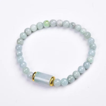 Natural Myanmar jade bracelet with emerald green round ice jade stone beads, unisex ethnic style, handmade.