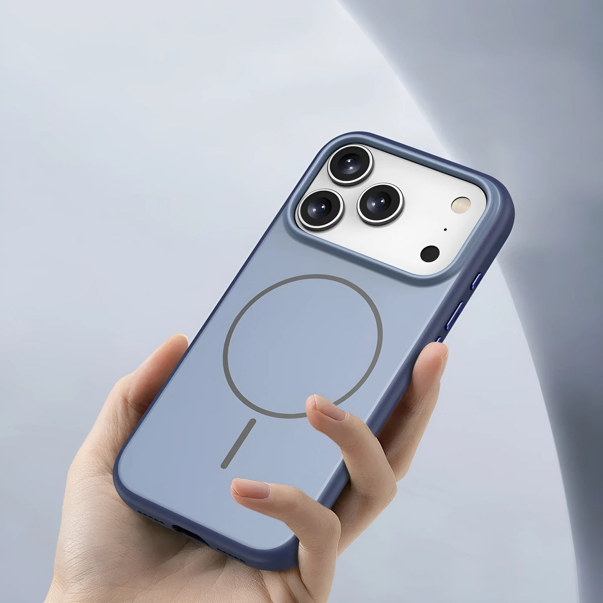 Frosted matte magnetic protective case for iPhone 17 Pro Max in Desert Gold colour, showing textured TPU finish.