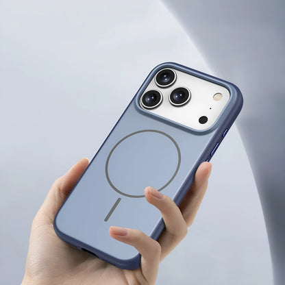 Frosted matte magnetic protective case for iPhone 17 Pro Max in Desert Gold colour, showing textured TPU finish.