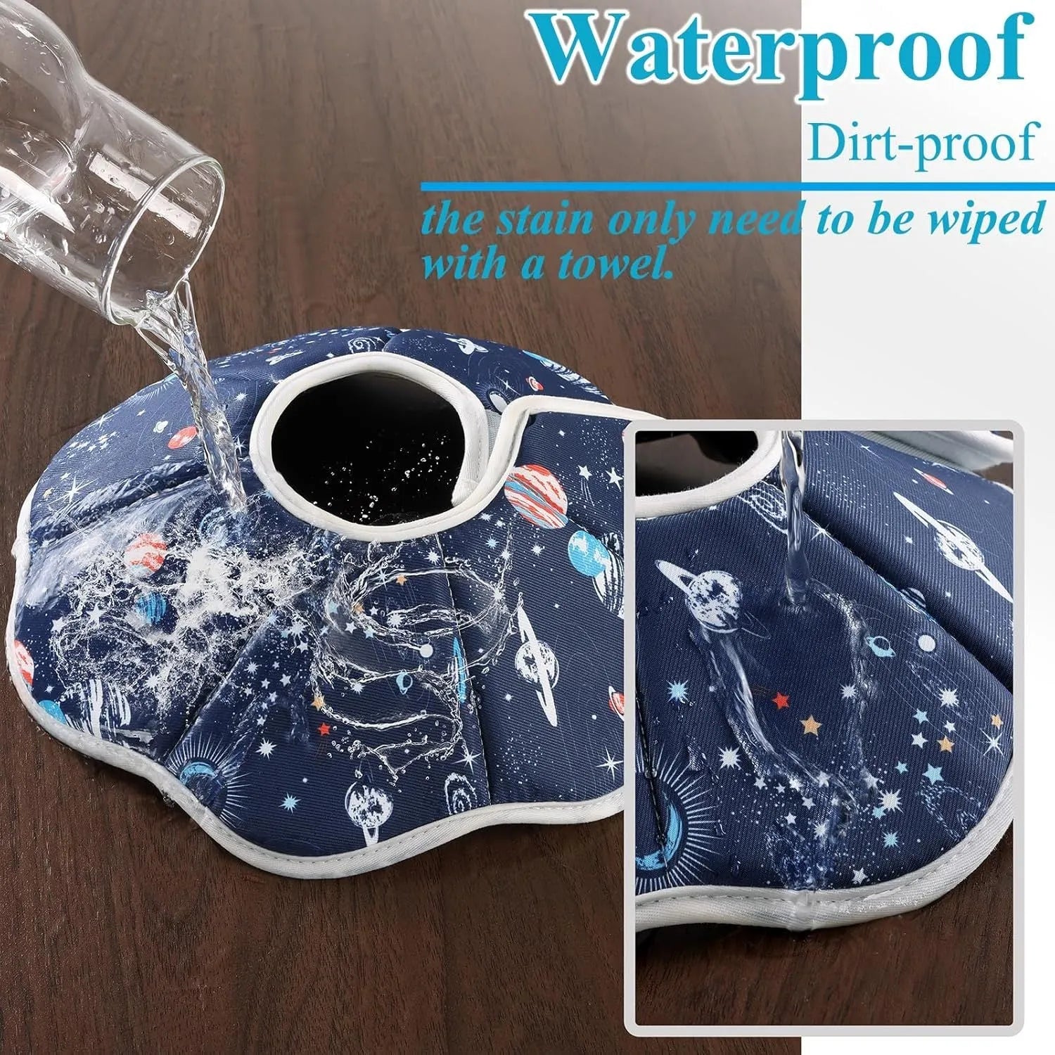 Soft adjustable cat cone collar in constellation pattern showing fastener and soft edging