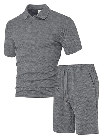Men's patterned cloth short sleeve casual suit set in multiple colour options