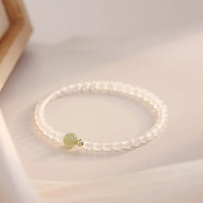Natural Hetian jade and white agate women's bracelet with manual processing, 15cm length