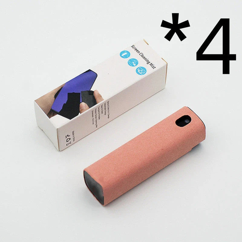 All-in-one screen cleaner with integrated spray bottle and microfiber wipe for cleaning smartphones, tablets, laptops, and other electronic devices