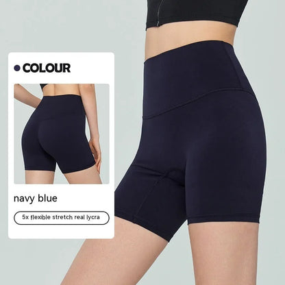Women's high-waist Lycra yoga shorts in leaf green for yoga and fitness
