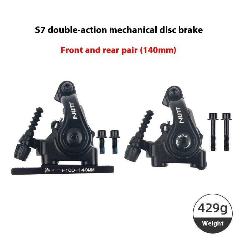 Road bike disc brake flat double-acting pull clip device in metal, S7, 140mm and 160mm front or rear option