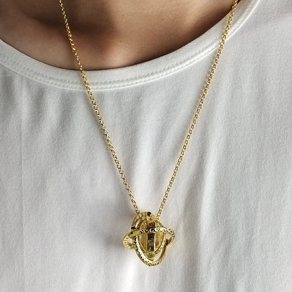 Astronomical ball ring necklace with flip deformation feature in silver and gold