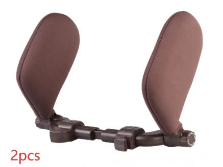 Adjustable car seat headrest pillow with memory foam support in grey, beige, black, and coffee colors