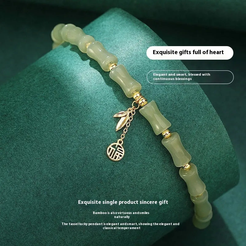 Green Chinese bamboo design hetian jade bracelet and necklace jewellery set
