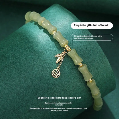 Green Chinese bamboo design hetian jade bracelet and necklace jewellery set
