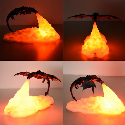 3D printed dragon LED night light with blue colour and fire illumination effect