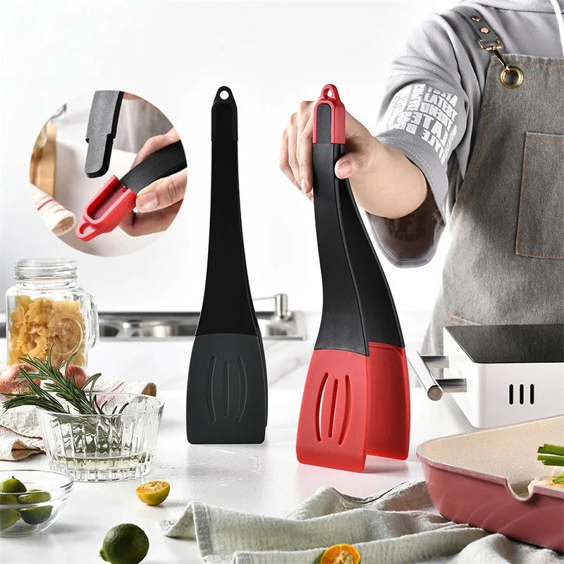 3-in-1 silicone food clip spatula for frying steak and pancakes
