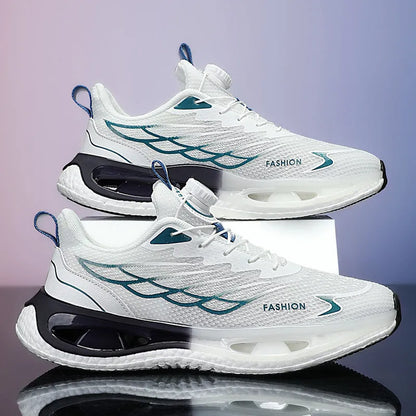 Men's low-top shock absorption sneakers with rotating button in light blue mesh variant