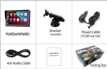 7-inch IPS car smart screen with wireless CarPlay and Android Auto on retractable bracket