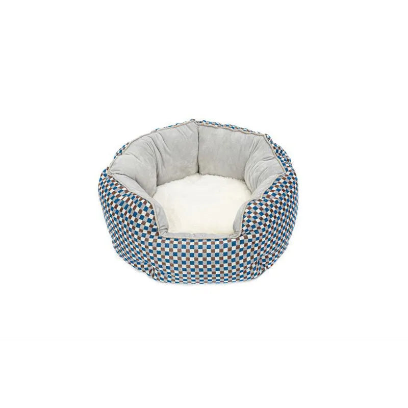 Octagonal fabric pet bed for small dogs and cats with a removable centre mat