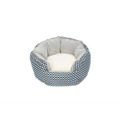 Octagonal fabric pet bed for small dogs and cats with a removable centre mat
