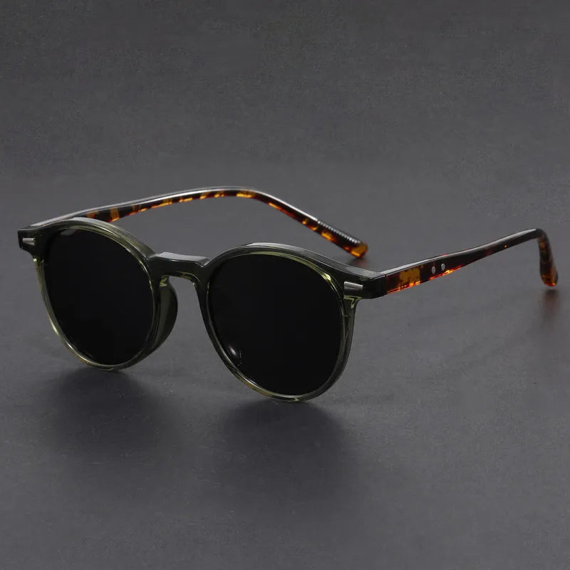 Ultra-light round frame retro sunglasses with polarised grey lenses in multiple colour options