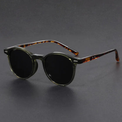 Ultra-light round frame retro sunglasses with polarised grey lenses in multiple colour options
