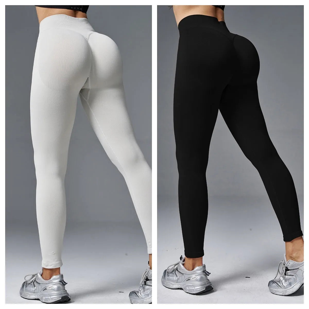 Woman wearing solid colour hip-tightening yoga pants in a fitness setting.