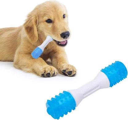 Dual-colour puppy teething chew toy with two hardness levels of PU material for dental health