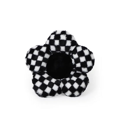 Black and white check car headrest neck pillow with plush material and lumbar support function