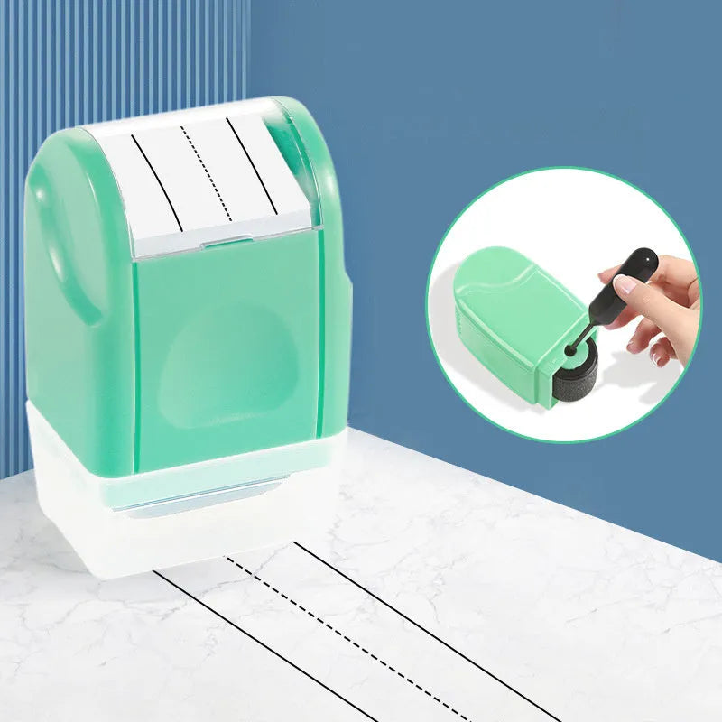 Plastic rectangular roller seal for English line teaching, shown in multiple colour options.