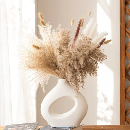 Handmade white medium ceramic circle vase second generation, 18.2cm height with polished glaze for modern decor