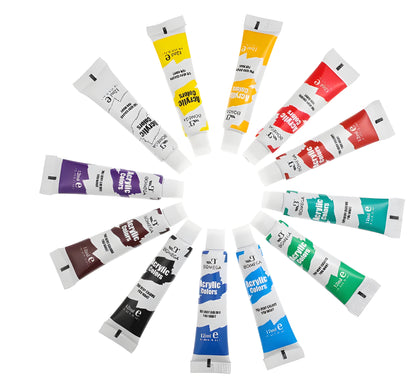 12-colour artist pigment set with tubes for acrylic, gouache, watercolour, oil painting, glass and textile techniques