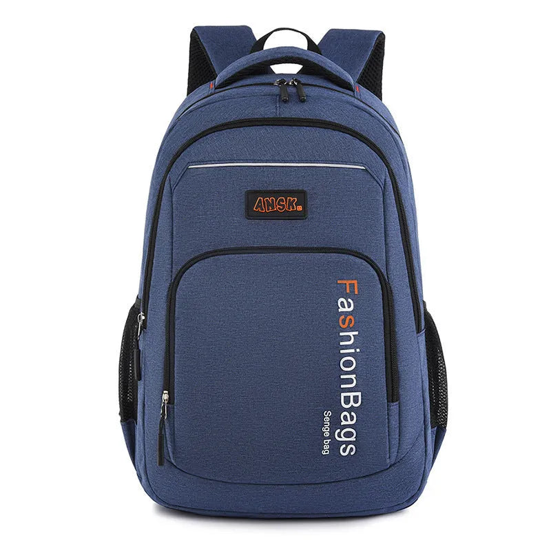 Black nylon fashion backpack with double shoulder straps, shown open to reveal internal laptop and phone pockets.