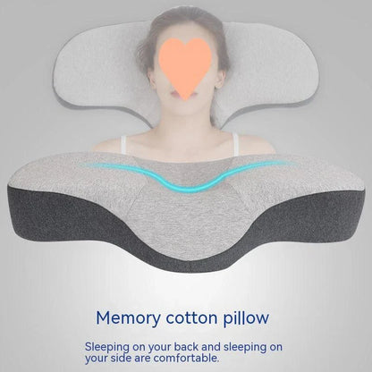 Premium memory foam pillow with shallow center cavity for neck pain relief and improved sleep quality
