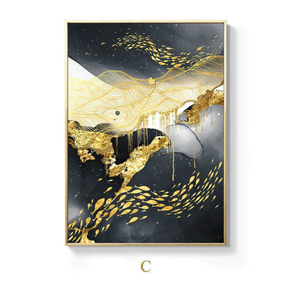 Golden black and white frameless canvas wall art painting on textured canvas