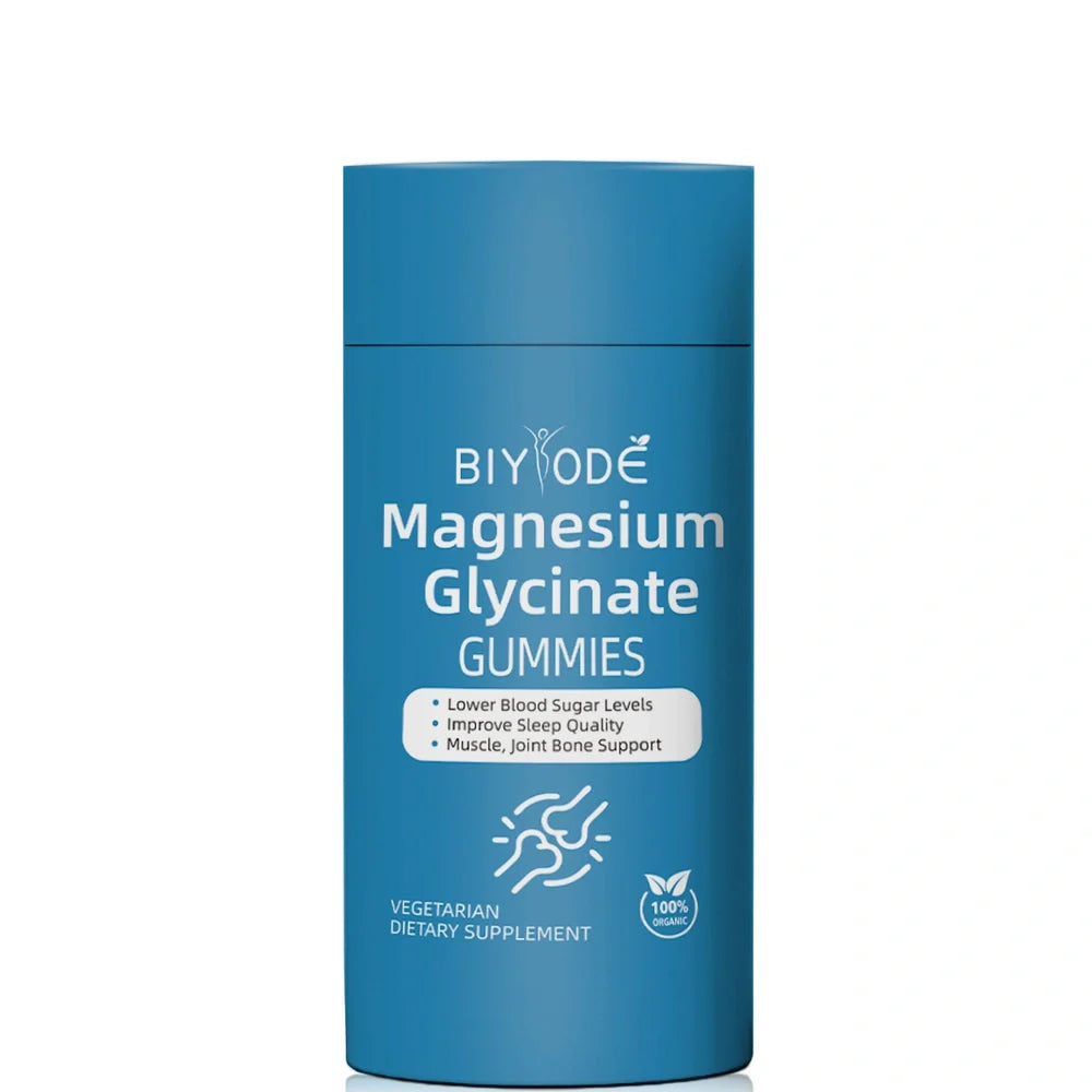 Bottle of 60 magnesium glycinate gummies for immune and muscle support with 2 daily dosage