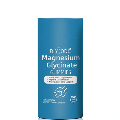 Bottle of 60 magnesium glycinate gummies for immune and muscle support with 2 daily dosage