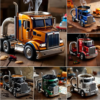 Resin semi-truck shaped coffee mug in orange colour with 11-ounce capacity