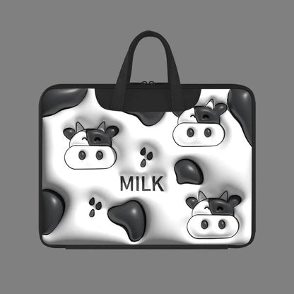 Inflatable laptop bag in PU leather with suitcase attachment strap and cute panda design print
