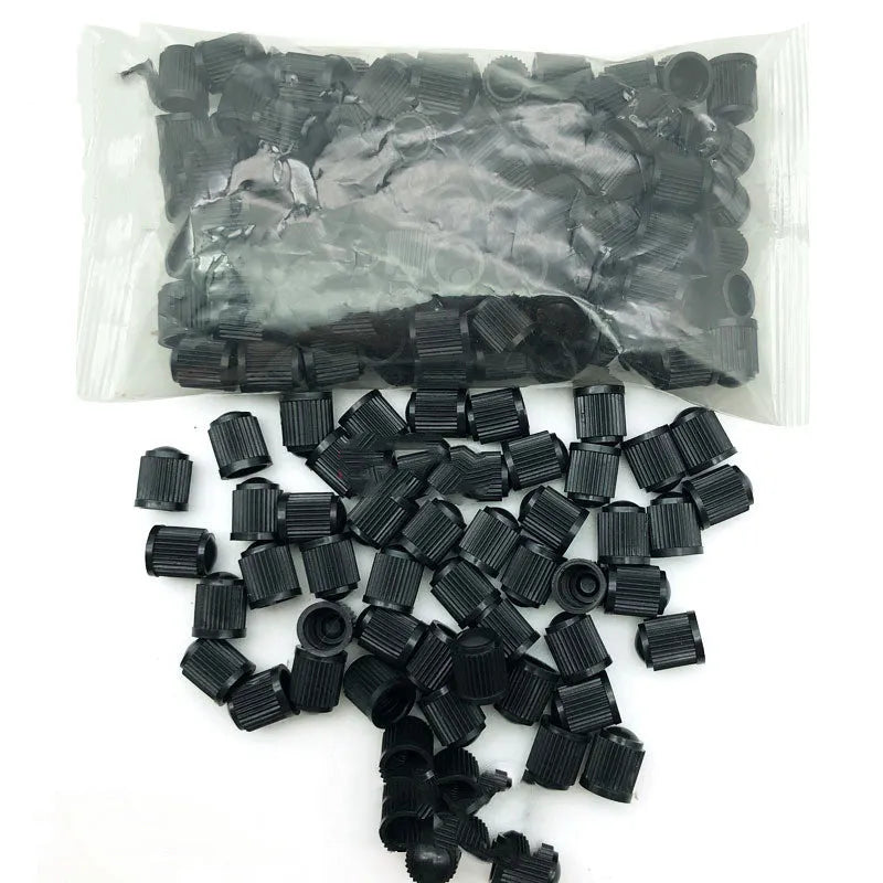 Black rubber tubeless valve, screw-on American mouth type for GM, with valve caps