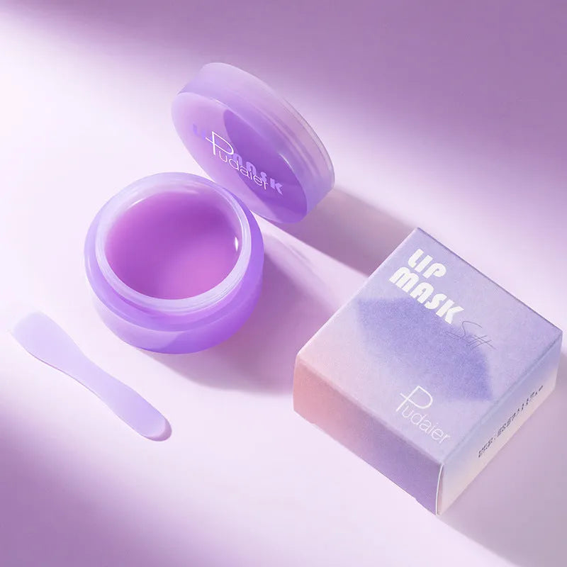 Exfoliating lip balm treatment box showing 10ml lip film and a metal lip scraper tool