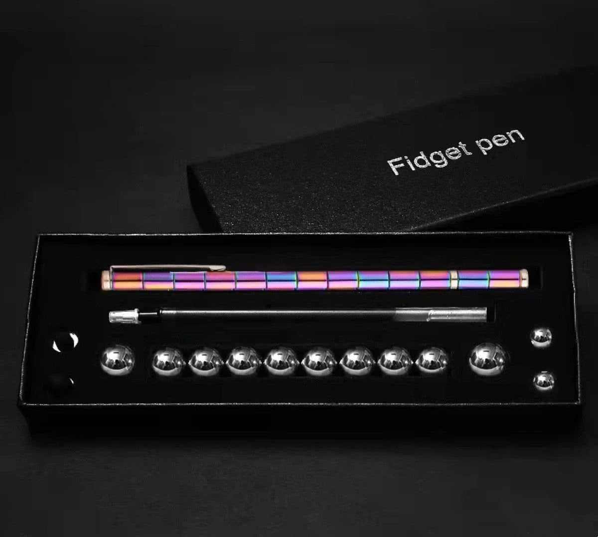 Modular magnetic pen with erasable ink, stress-relieving fidget features, and interchangeable components