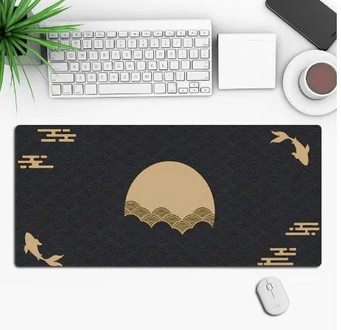 Anime-themed large black gaming mouse pad with custom graphic on a non-slip rubber cloth base.