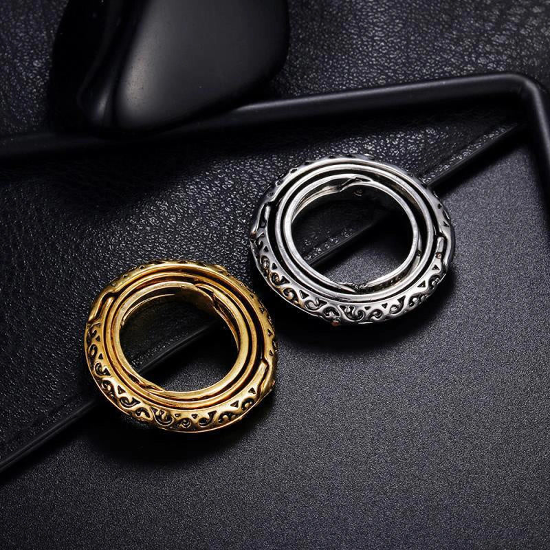 Astronomical ball ring necklace with flip deformation feature in silver and gold