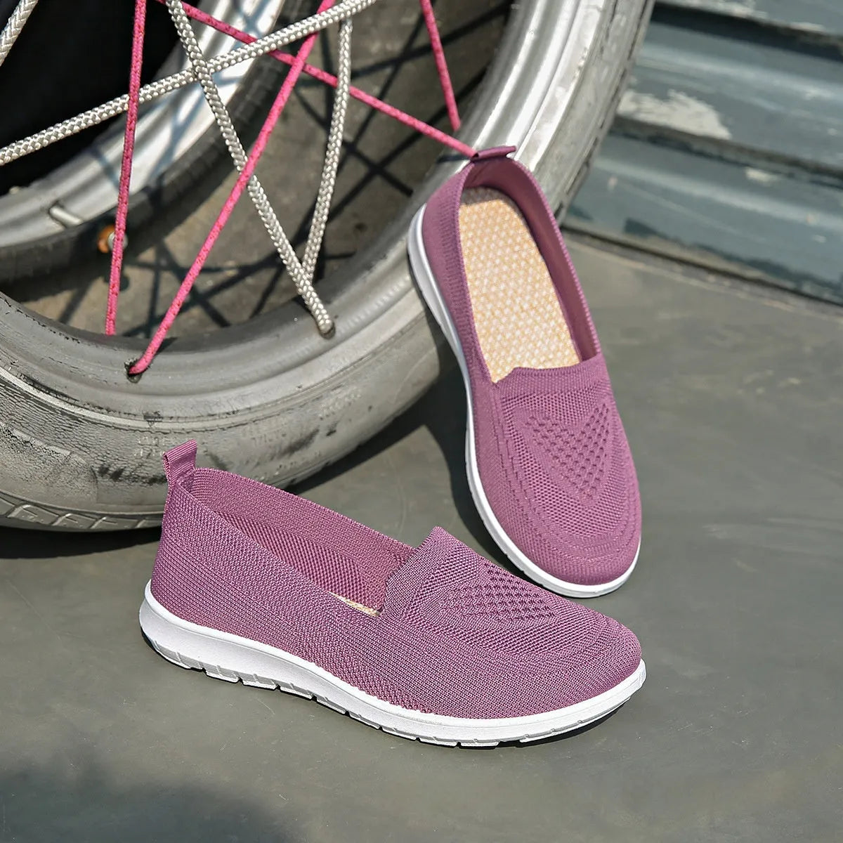 Plus size women's beige casual cloth shoes with low top, flat heel, and heart pattern.
