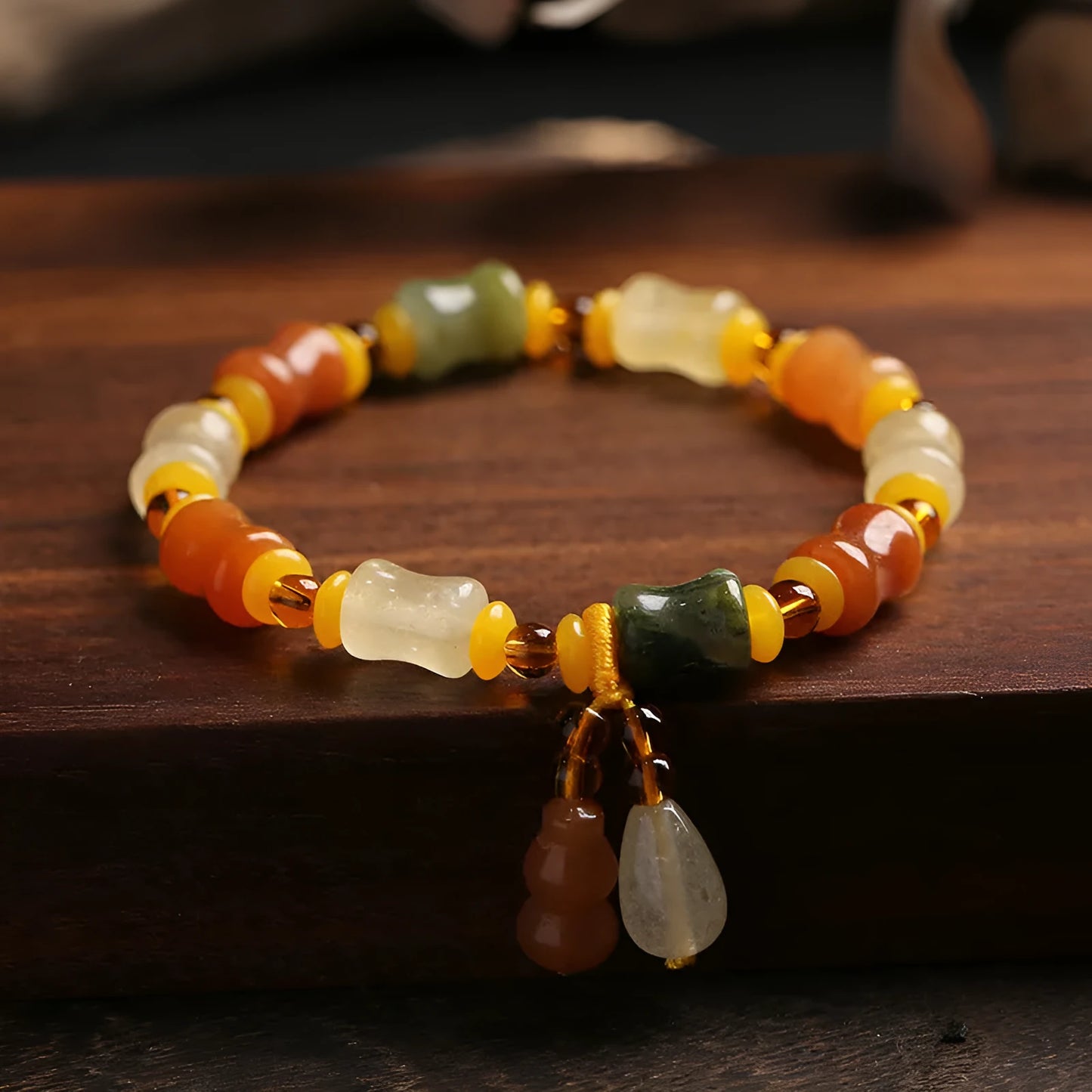 Natural Xinjiang Jinsi Jade small bone beads bracelet with geometric beads and auspicious patterns