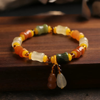 Natural Xinjiang Jinsi Jade small bone beads bracelet with geometric beads and auspicious patterns