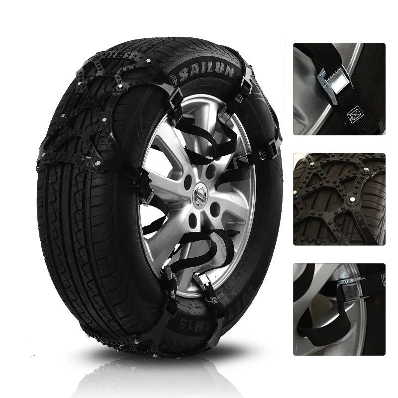 Yellow 6-piece polyurethane car snow chains for cars, vans and off-road vehicles on snow