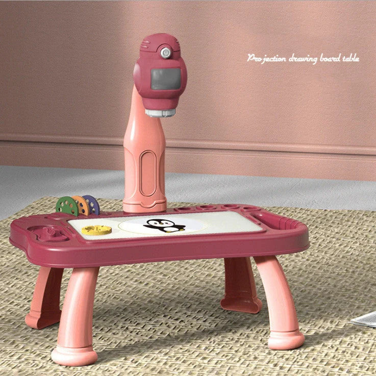Children's magnetic drawing board with music and projection features in blue and pink